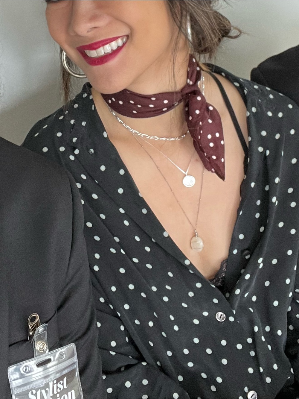 Who What Wear Burgundy Square Polka Dot Scarf